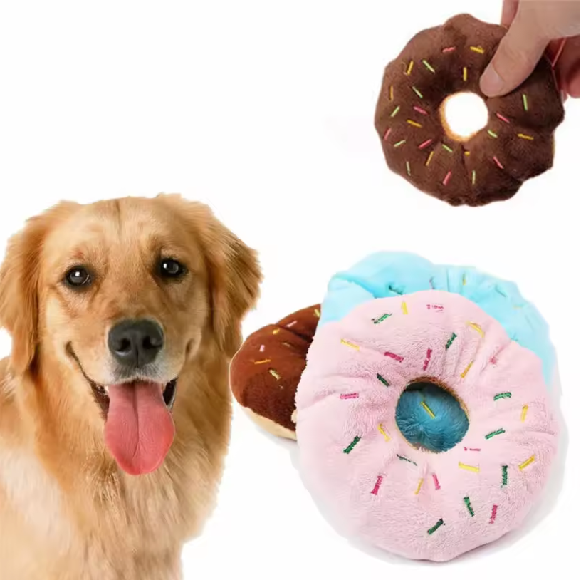 Pack Of 3 Squeaky Dog Donut Plush Toy